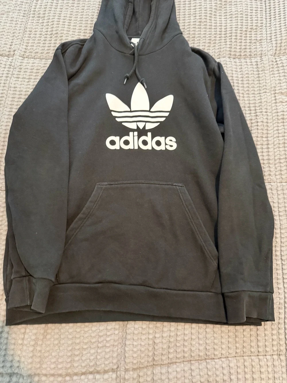 adidas Men’s Solid Black Trefoil Logo Pullover Hoodie Long Sleeve Pockets XL